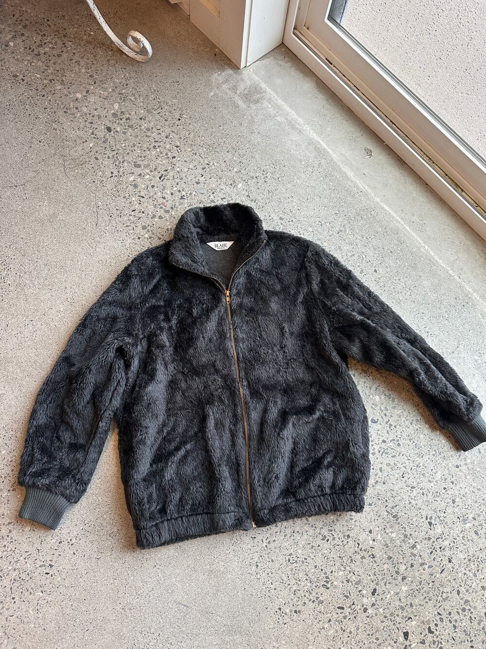 Blair Women's Large Jacket Black Faux Fur Vintage Zip-Up